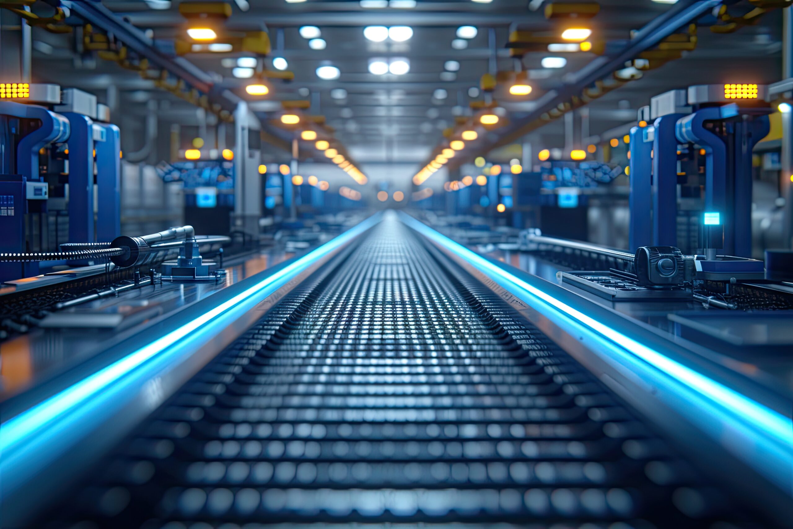 assembled conveyor in factory warehouse